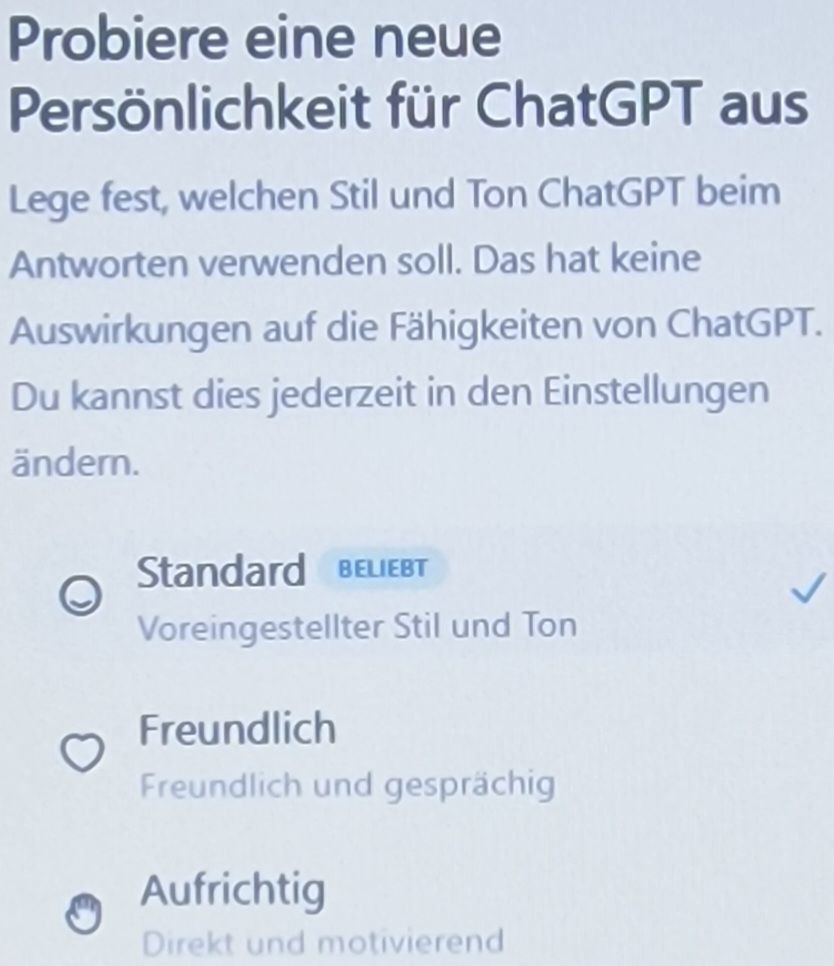 OpenAI bietet aufrichtige GPT-Persönlichkeit an 1.jpg